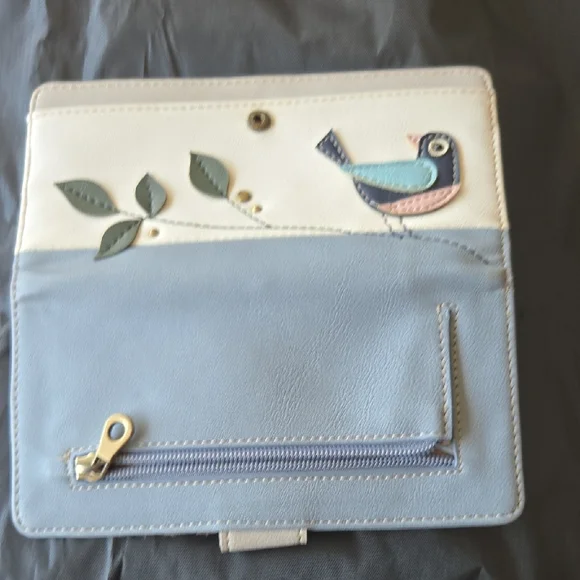 Relic Cream and Light Blue Bird Applique Clutch Wallet - Picture 3 of 3
